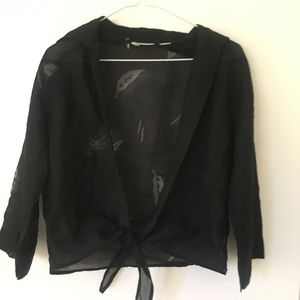 Vintage black sheer tie front cropped blouse